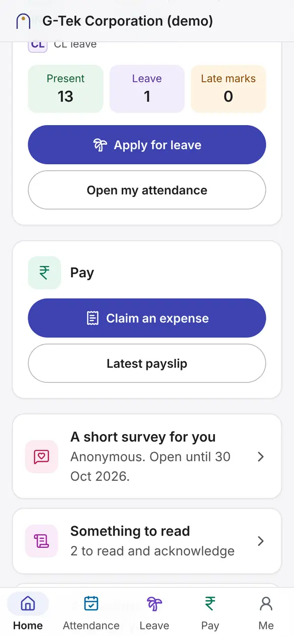 Phone screen, step 1 of 4: On Home, tap Claim an expense.